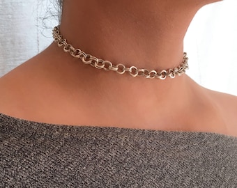 Silver Chain Choker, Choker Necklace, Silver Chain Choker Necklace, Thin Choker Necklace, Chain Choker, Flat Chain Choker, Chain link choker