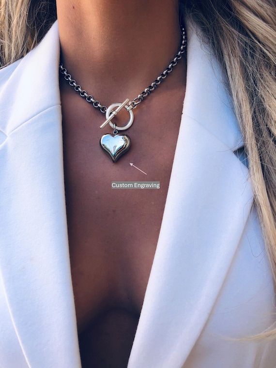 シルバートグルネックレス：ハートペンダントTバーチェーン - Etsy 日本