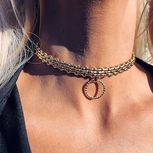Gold Choker Halskette, Day Collar, Diskreter Day Collar, Gold O Ring Choker Kragen, Klassischer Circle Day Collar, Stil unterwürfig Schmuck