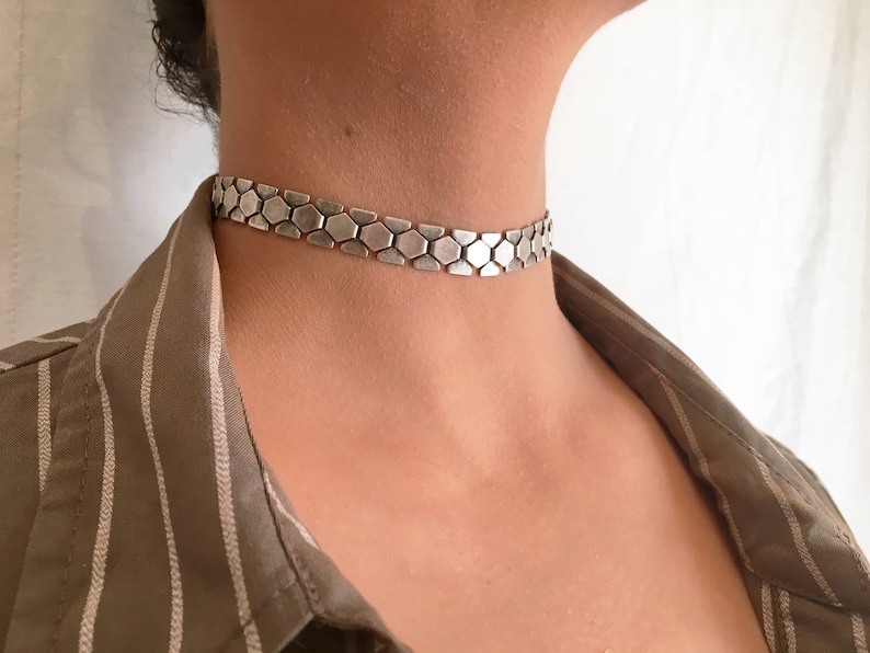 Silver Chain Choker, Silver Choker Necklace, Links Chain Choker, Thin Choker Necklace, Flat Chain Choker, Silver Choker, Chain link choker image 3