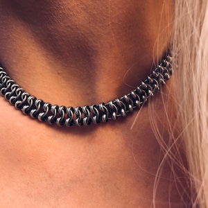 Silver choker necklace for women,Grunge Jewelry,Punk Goth,Beaded Necklace,Jewelry for Women and Girls,link Chain Necklace,Gift for her