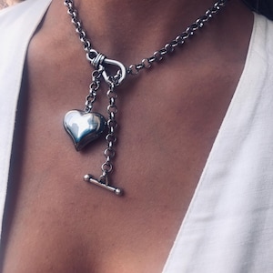 Silver Chunky Gift Necklace, Modern T-Bar Chain, Birthday Jewelry for Her, Minimalist Everyday Silver Jewelry