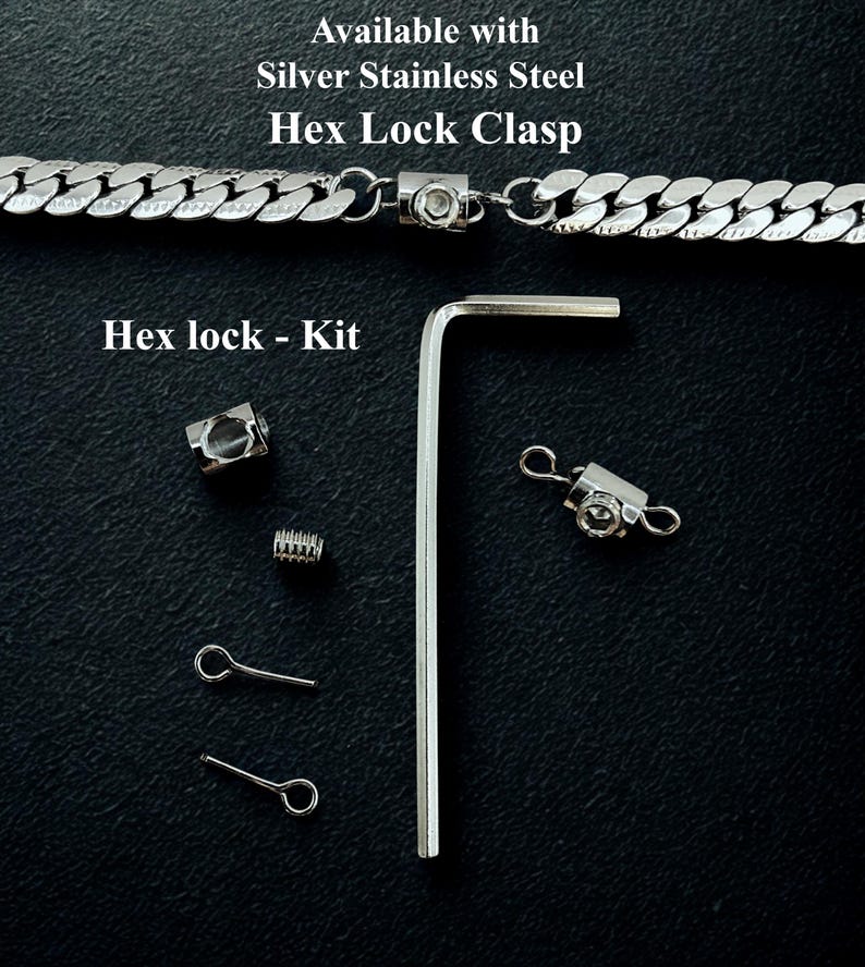 Silver Stainless Steel 
Hex Lock Clasp