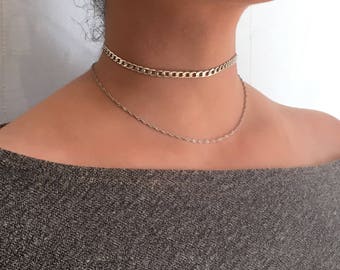 Choker Silber, Zierliche Choker, Boho Choker, Silber Kette Choker, Kette Choker, Layering Halskette, Flache Kette Choker