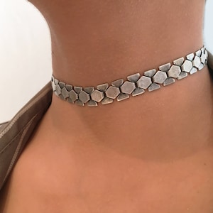 Silver Chain Choker, Silver Choker Necklace, Links Chain Choker, Thin Choker Necklace, Flat Chain Choker, Silver Choker, Chain link choker image 1