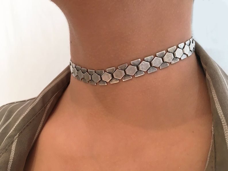 Silver Chain Choker, Silver Choker Necklace, Links Chain Choker, Thin Choker Necklace, Flat Chain Choker, Silver Choker, Chain link choker image 1