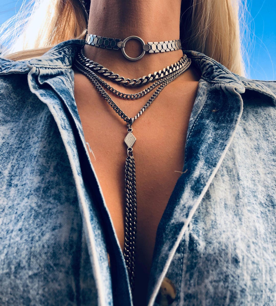 Multi-strand O-ring Choker: Silver Gothic Layered Necklace - Etsy