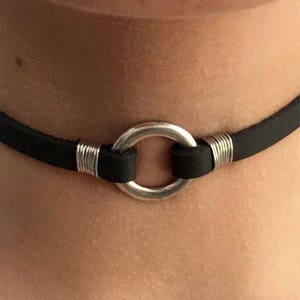 O-Ring choker Necklace, Leather Choker Necklace, Silver ring Choker Necklace, Black Choker, Classic Choker, Thin Black Choker, Choker Collar