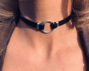 Bondage Leather O-ring Choker: Handmade BDSM Collar With ...