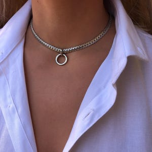Submissive Day Collar, Discreet O Ring Choker, Minimalist Silver Necklace