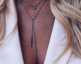 Collana a strati in acciaio inossidabile e argento, girocollo a doppia catena, collana a Y minimalista