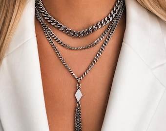 Zestaw naszyjników wielołańcuchowych: srebrny naszyjnik choker