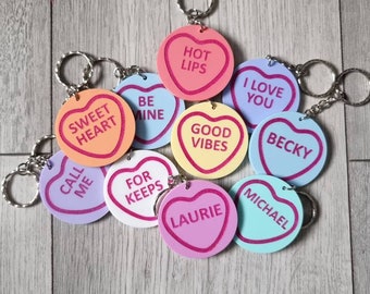 Personalised Love Hearts keyring / Love Hearts sweet keyring / Keychain /personalised keyring /Acrylic keychain