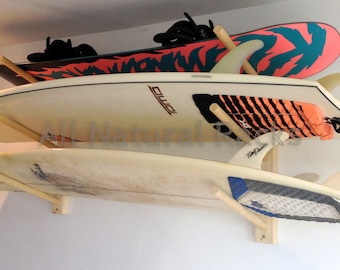 Surfboard / Snowboard Horizontal Wood Wall Storage Surf Rack 3 Boards | All Natural Racks