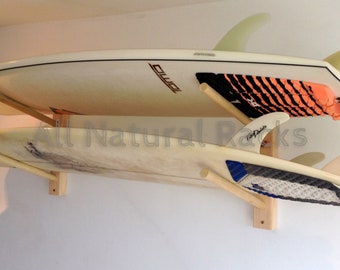 Surfboard / Snowboard Horizontal Wood Wall Storage Surf Rack 2 Boards | All Natural Racks