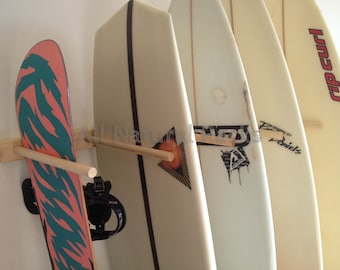 Surfboard / Snowboard Vertical Wood Wall Storage Surf Rack 5 Boards | All Natural Racks