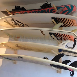 Surfboard / Snowboard Horizontal Wood Wall Storage Surf Rack 5 Boards | All Natural Racks