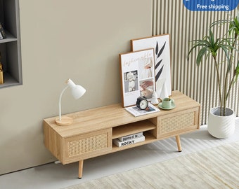 Table Stand with Double Sliding Doors For Storage,TV Unit Cabinet Media Console