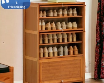 28" Bamboo 6 Tiers Shoe Cabinet High Heels Storage Rack