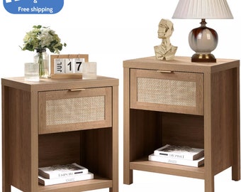 Rattan Nightstand with Drawer