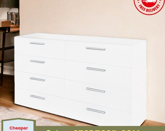 8 Drawer Dresser for Bedroom Wood Storage Cabinet Chest of Drawer Organizer