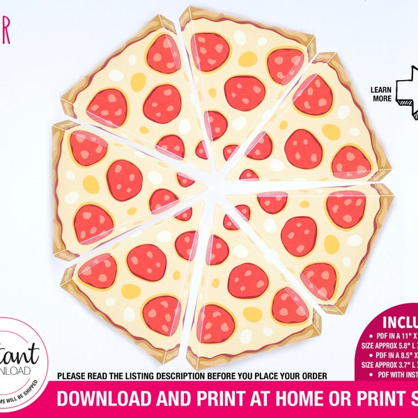 PRINTABLE Pizza Box | pizza party favor, pizza birthday favor, pizza birthday, pizza party theme, pizza party, slice of pizza, pizza slice