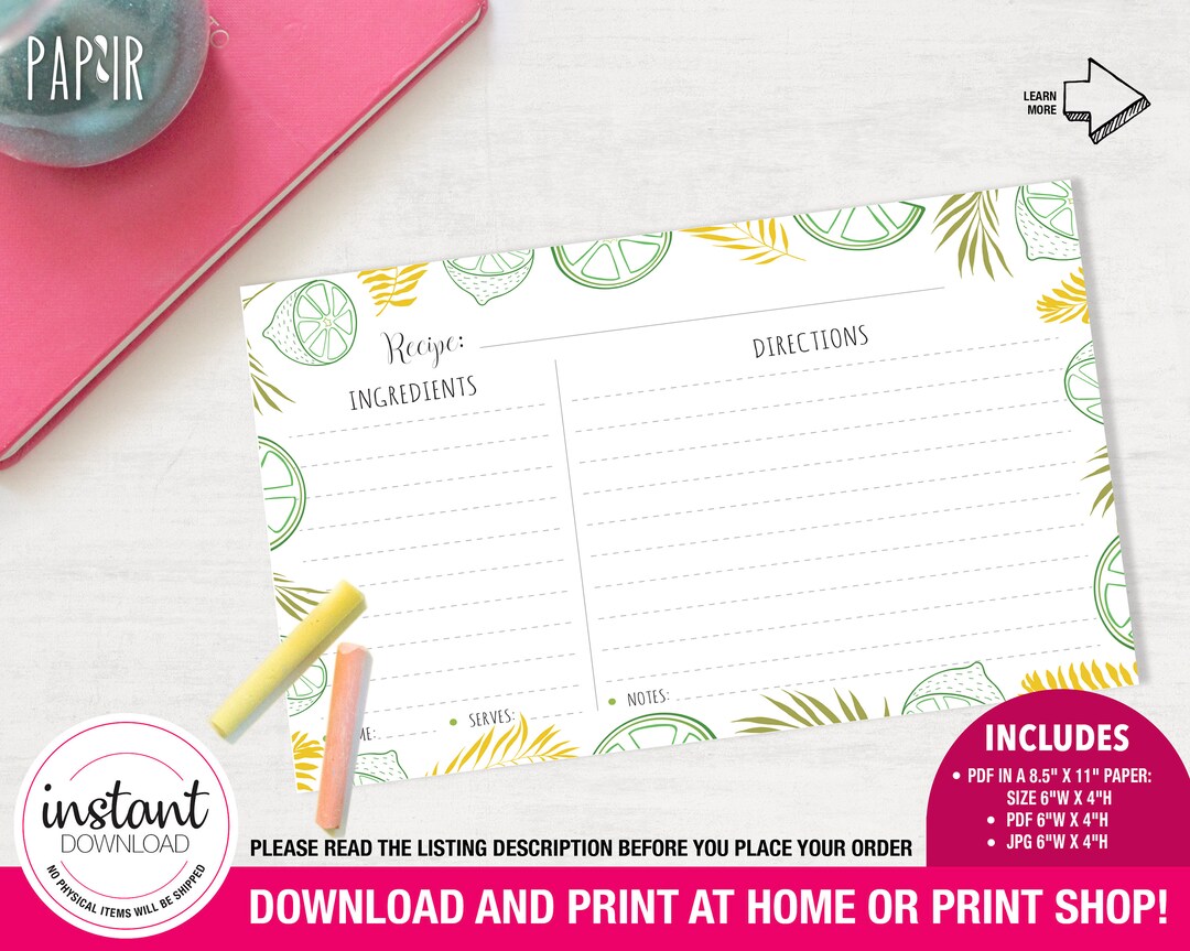 Recipe Card Template | Blank Recipe Card, Recipe Card Printable, Recipe ...