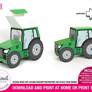 PRINTABLE Green Tractor Box | tractor birthday, printable tractor, tractor ornament, tractor nursery art, surprise box