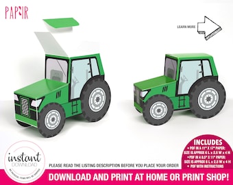 PRINTABLE Green Tractor Box | tractor birthday, printable tractor, tractor ornament, tractor nursery art, surprise box