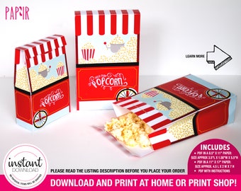 PRINTABLE Popcorn Box | popcorn bag, popcorn favor bag, goody box, popcorn favors, popcorn bags, popcorn party favor, popcorn box favor