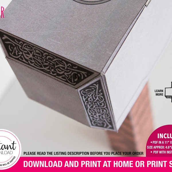 PRINTABLE Mjolnir Thor Hammer Favor Box | gift box, vikings, norse mythology