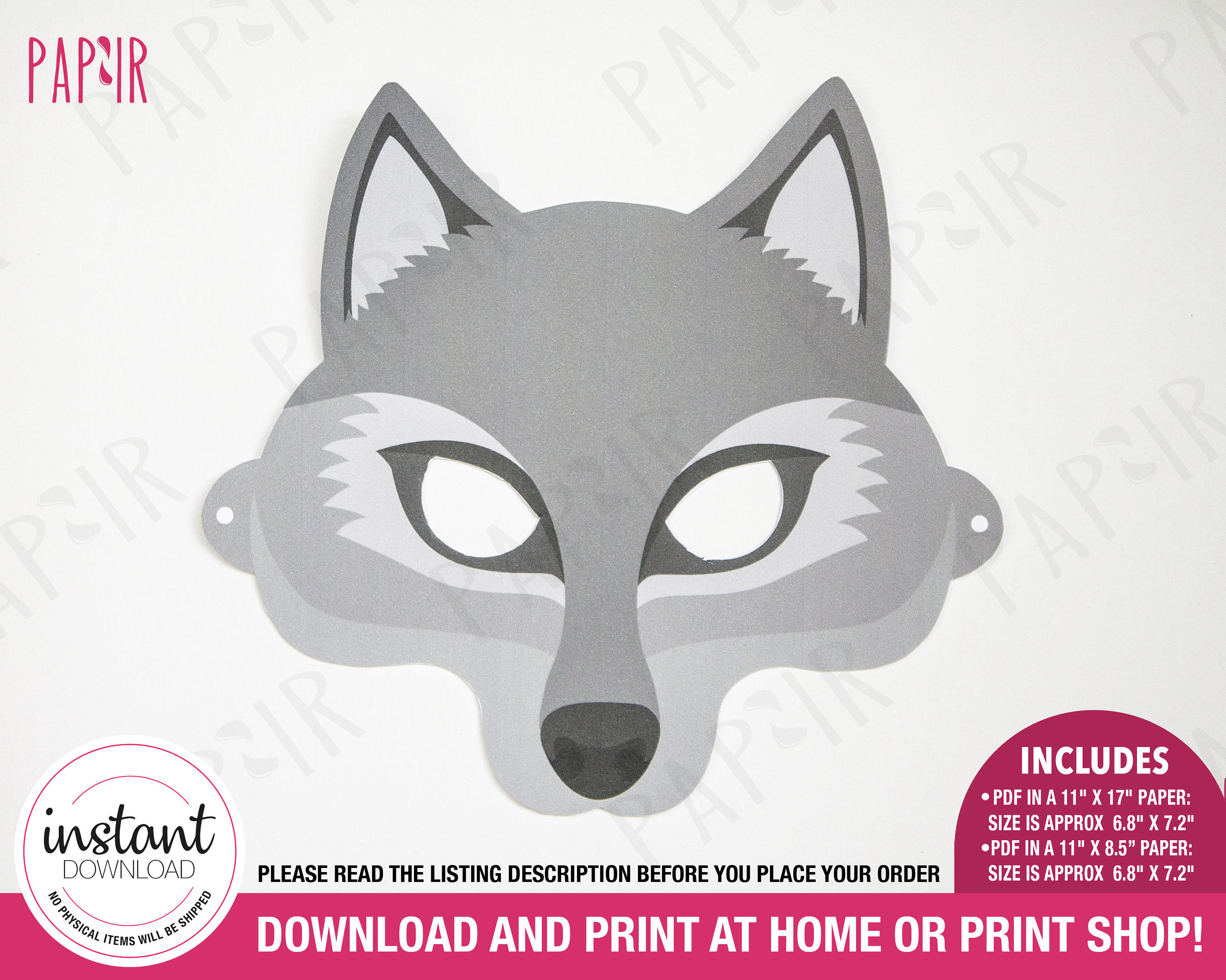 PRINTABLE Wolf Mask Animal Mask Face Mask Eye Mask Etsy Australia