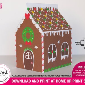 PRINTABLE Gingerbread House | Christmas candy box, Christmas box house, treats box, candy box, xmas gift idea, xmas gift, cute gingerbread