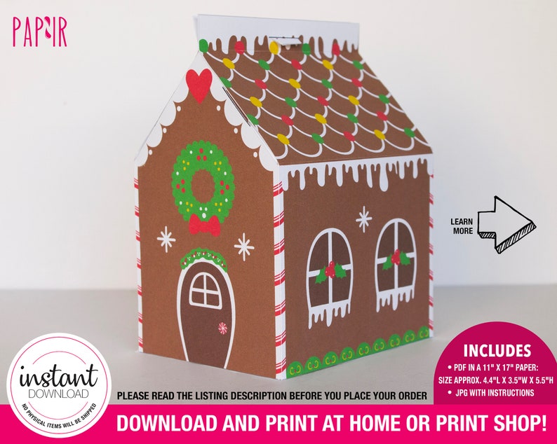 PRINTABLE Gingerbread House Christmas Candy Box, Christmas Box House ...