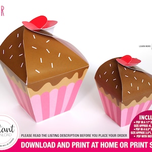 PRINTABLE Cupcake Box | birthday cupcake box, treat box, surprise box, cupcake shaped box, cupcake favor box, printable box, party box