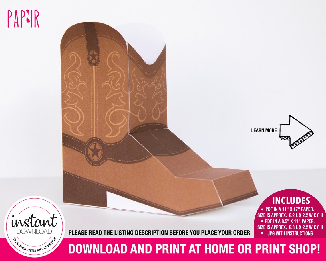 PRINTABLE Cowboy Boot Box Kids Cowboy Birthday Cowboy Party Etsy