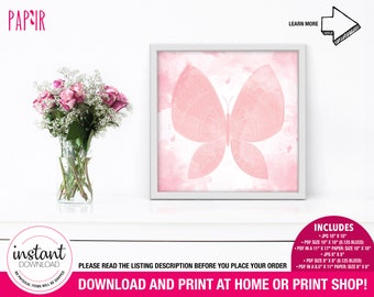PRINTABLE Pink Watercolor Butterfly Wall Art