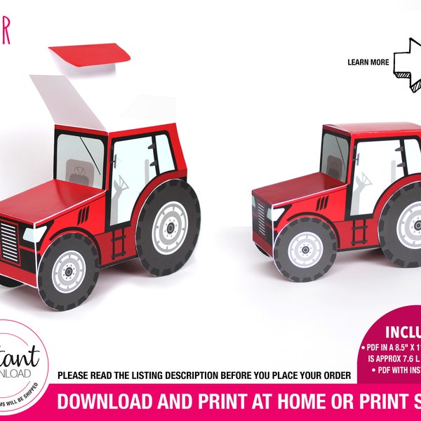 PRINTABLE Red Tractor Box - perfect to use as a gift or surprise box for birthday parties!