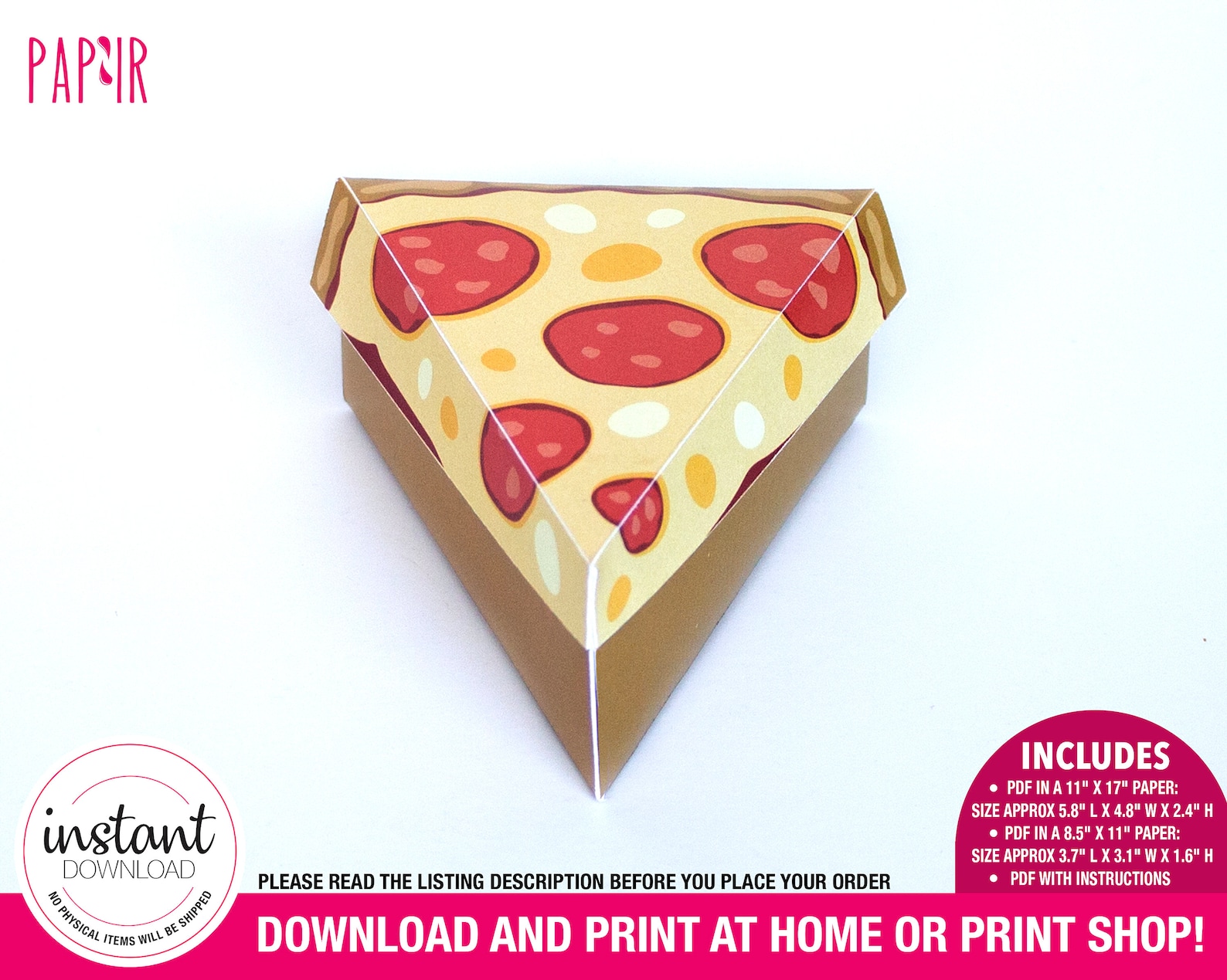 PRINTABLE Pizza Box Pizza Party Favor, Pizza Birthday Favor, Pizza