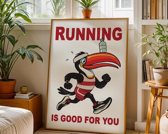 Funny Vintage Running Print, Retro Guinness Inspired Art Poster, A0, A1, A2, A3, A4