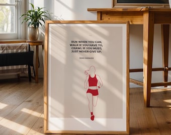Minimalist Running Print: Motivational Quote, Female Runner Line Art Trail Ultra Marathon A0, A1, A2, A3, A4