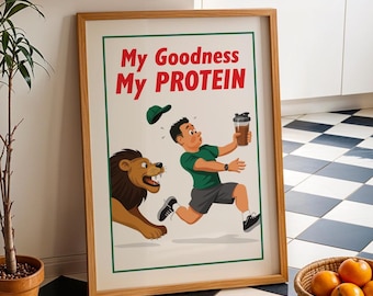 Funny Vintage Protein Print, Retro Guinness Inspired Gym Art Poster, A0, A1, A2, A3, A4