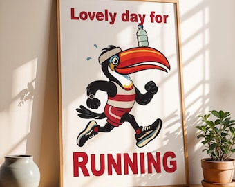 Lovely Day for Running Poster, Retro Guinness Inspired Art Print, Funny Vintage Running Wall Decor, Gift for Runners, A0, A1, A2, A3, A4