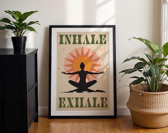 Inhale Exhale Inspirational Poster Print: Boho Yoga Meditation Mindful Art A0, A1, A2, A3, A4
