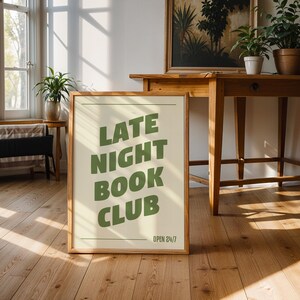 Late Night Book Club Quote Print, Typographic Wall Art Cosy Book Nook Poster A0, A1, A2, A3, A4 Cream