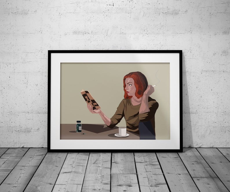 A3A4 Illustrated The Queens Gambit Print Netflix Series inspired Wall Art Chess Anya Taylor-Joy Movie Poster retro Film 1960