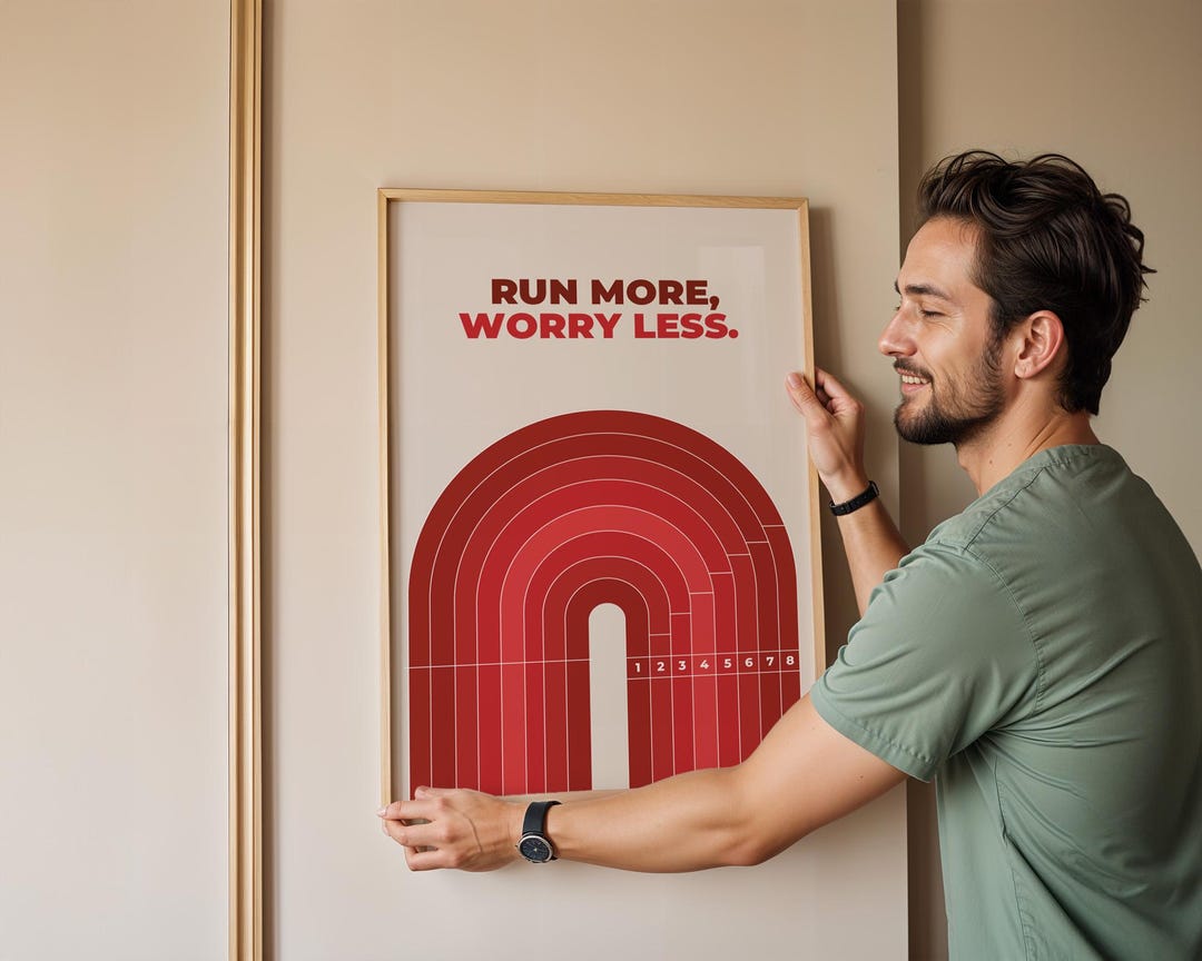 Illustrated Running Track Art Print, Worry Less, Runner Poster ...