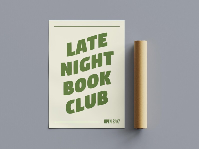Late Night Book Club Quote Print, Typographic Wall Art Cosy Book Nook Poster A0, A1, A2, A3, A4 image 3