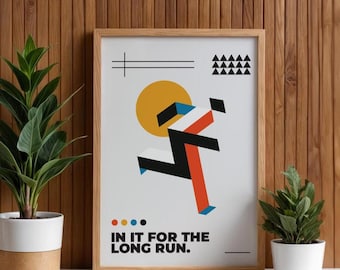 Bauhaus Runner Art Print: Modern Geometric Marathon Poster, Long Run Poster A0, A1, A2, A3, A4