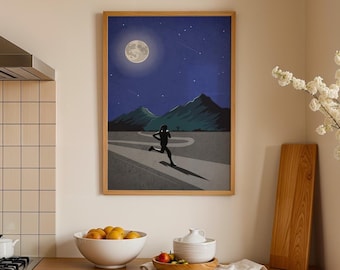 Trail Runner Art Print: Mountain Running Ultra Marathon Motivational illustrated Poster A0, A1, A2, A3, A4